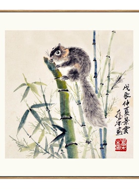 乔木松鼠图鼠年生肖画花鸟画国画