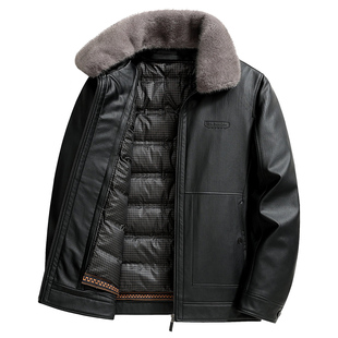 恒源祥中老年人羽绒皮衣男士冬季加厚脱卸内胆羽绒服爸爸冬装外套