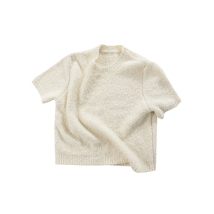 晶咕白标DADATATA【云织絮语】圈圈纱肌理羊毛混纺针织短袖毛衣