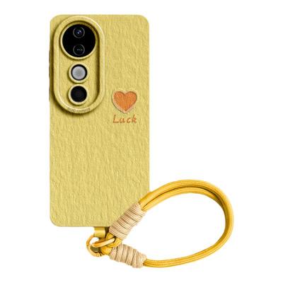 油画风小爱心自带编织绳硅胶壳