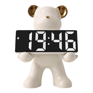 客厅创意暴力熊摆台式钟表智能客厅卧室装饰桌面闹钟电子时钟摆件