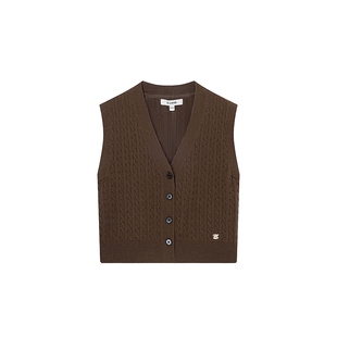 Eland衣恋针织马甲开衫女美拉德学院风复古绞花背心