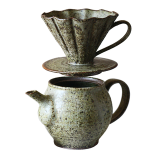 日本进口独步炎手作炭化灰釉金釉咖啡滤壶套装手冲咖啡滤杯分享壶