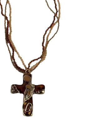 复古多层串珠重工十字架项链