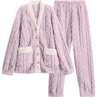 芬腾睡衣女秋冬季珊瑚绒保暖长袖