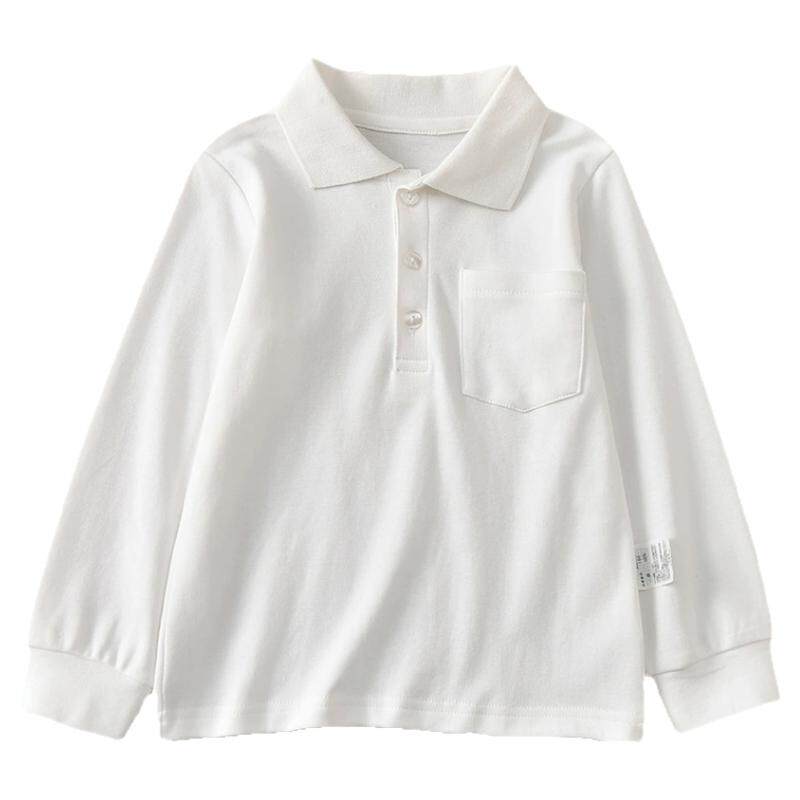 女童纯色POLO翻领打底衫小女孩白色校服内搭上衣男童纯棉长袖衬衫