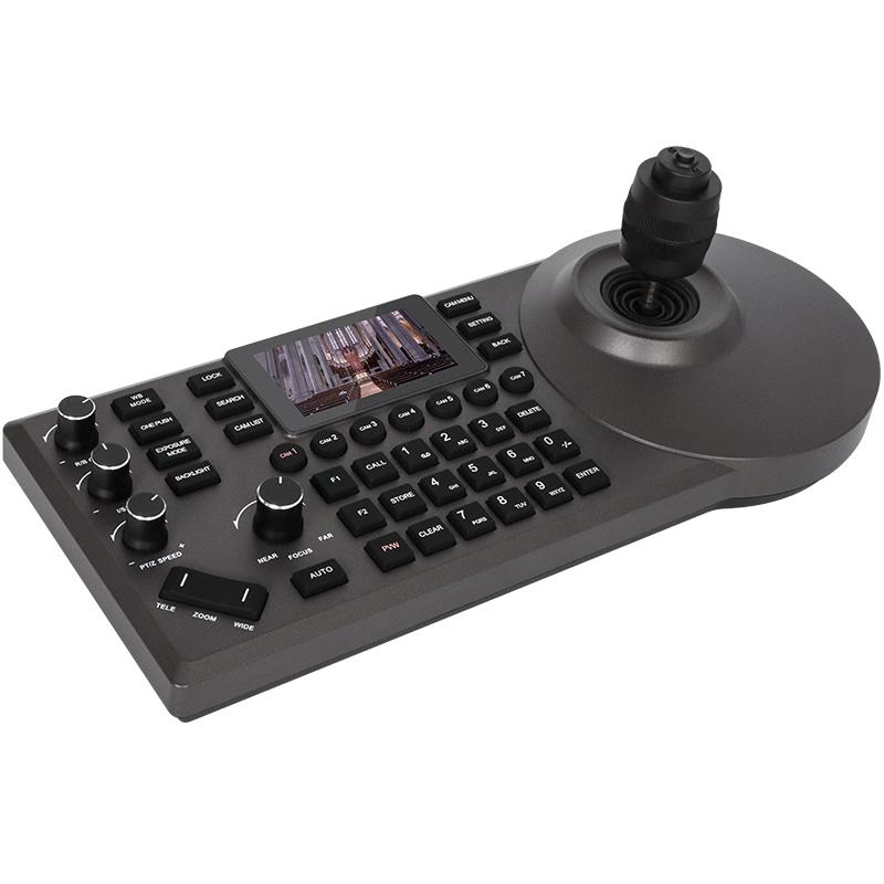 PTZ控制器 NDI攝像機(jī)網(wǎng)絡(luò)控制鍵盤 四維搖桿鍵盤 支持IP Visca/onvif協(xié)議 3寸液晶彩屏支持RS232 RS485 RS422