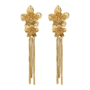 长款金色流苏花朵耳环女轻奢高级感显脸小耳饰品独特设计夸张耳钉