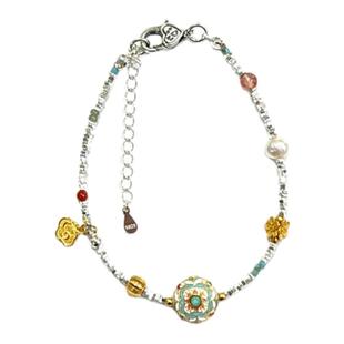 Yangui原创「若岚」国风新中式碎银子珐琅925纯银百搭小众手链女