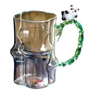 晶焱高硼硅带把2025新款办公室耐热玻璃茶海高颜值高端熊猫绿茶杯