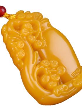 黄色玉花瓶吊坠 金丝玉平平安安花瓶玉牌男女款挂件项链玉坠