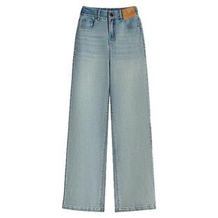 窄版阔腿牛仔裤女高腰2024秋季新款垂感宽松显瘦复古直筒拖地裤子