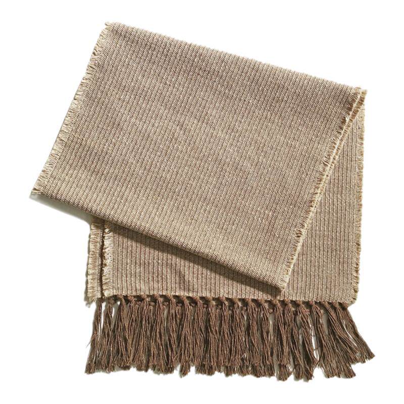 WOOKEN自制棉麻流须桌旗中古侘寂风纯色长方形简约手工电视柜盖布