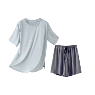 莫代尔新睡衣女款冰丝带胸垫一体夏季上衣t恤短袖短裤家居服套装