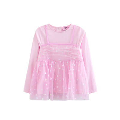 ILOVEJ女童假两件网纱长袖T恤