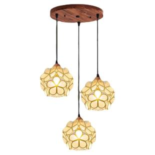 中古风玻璃花餐厅吊灯三头原红木色经典简约单头阳台玄关走廊吊灯