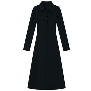 Halo Luu法式黑色衬衫连衣裙女春季新款长袖收腰修身显瘦气质长裙