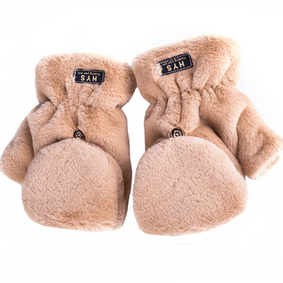 韩版可爱学生情侣翻盖纯色加厚保暖毛绒绒键盘半指手套男女冬季