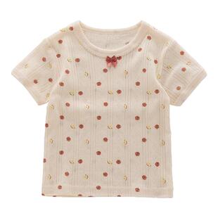 2件装夏季日系女童短袖t恤纯棉上衣 全棉a类儿童宝宝网眼半袖童装