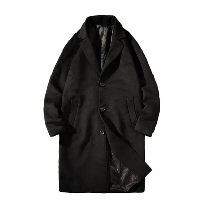 港风秋冬季黑色过膝韩版呢子大衣