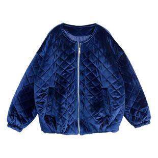 胖妹显瘦光感丝绒加棉夹克！ENEY菱格棉服拉链外套高级大码女装
