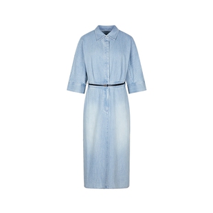 LESS春夏环保莱赛尔牛仔连衣裙女通勤中袖休闲衬衫裙子2P4G10220