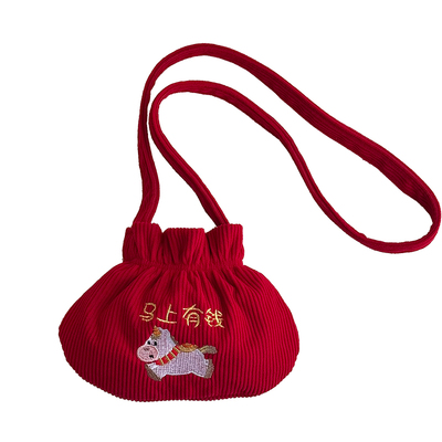 马年小福袋灯芯绒斜挎包新