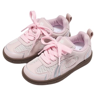 百丽童鞋女童板鞋网面透气粉色宝宝软底儿童德训鞋休闲网鞋运动鞋