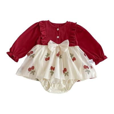 宝宝秋季连衣裙婴儿百日宴周岁礼服裙公主木耳边泡泡袖包屁网纱裙