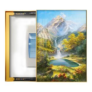 电表箱装饰画竖款免打孔配电箱挂画竖版山水画电闸箱开关遮挡盒