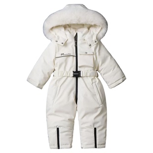 儿童加绒加厚滑雪服宝宝外出服小童连体衣防风防水2025冬新款童装