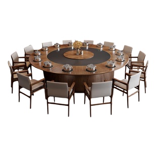 现代极简酒店轻奢岩板电动餐桌大圆桌饭店大理石隐形电磁炉宴会桌