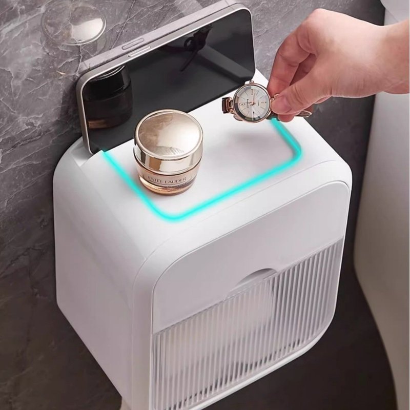 卫生间厕纸盒厕所纸巾盒壁挂式纸盒打孔卫生纸防水置物架免卷纸抽