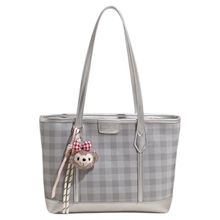 托特包女大学生上课通勤格子薄荷绿硬挺立体大容量可装电脑单肩包