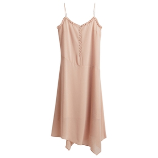 HM女装连衣裙春季甜心领褶边喇叭形吊带连衣裙1311541