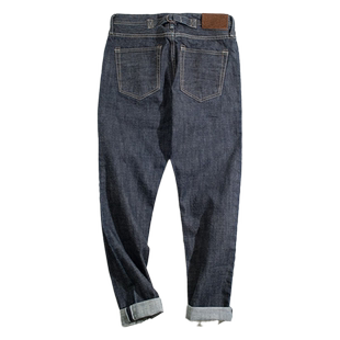 马登工装日系赤耳丹宁原牛水洗重磅美式复古直筒宽松机车牛仔裤男