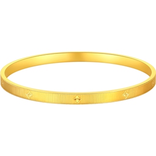 潮宏基花韵黄金手镯足金镯子固口方镯拉丝质感结婚三金礼物女计价