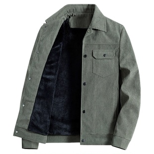 罗蒙灯芯绒男士外套秋冬季加绒加厚翻领工装上衣保暖休闲夹克男款