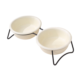 MiaPet简约风反口碗带碗架家用陶瓷宠物碗防打翻猫碗狗碗护颈水碗