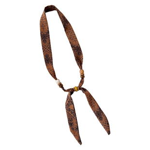 韩版百搭经典豹纹串珠丝巾女夏季装饰长条小围巾可调节细窄领巾