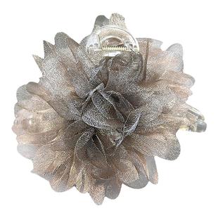 《盛放》薄纱花朵美拉德后脑勺发卡抓夹大号复古鲨鱼夹发量多发饰