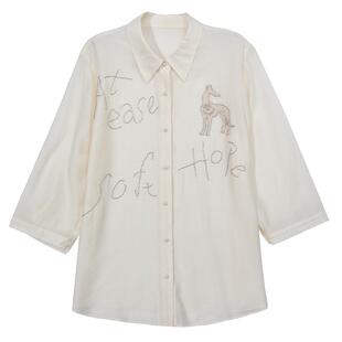 谜底衬衫分袖女2025夏季新品通勤宽松H型钉珠微透衬衣252MC0678
