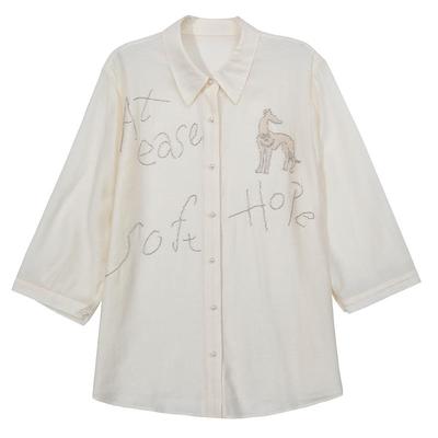 谜底衬衫分袖女2025夏季新品通勤宽松H型钉珠微透衬衣252MC0678
