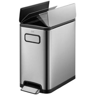 EKO家用客厅带盖不锈钢加厚脚踏厨房大号滑轮双开盖垃圾桶 EK9377