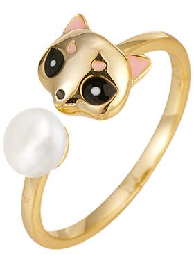 珍珠戒指S925纯银狐狸珐琅滴釉空托配件diy银饰品开口可调节指环