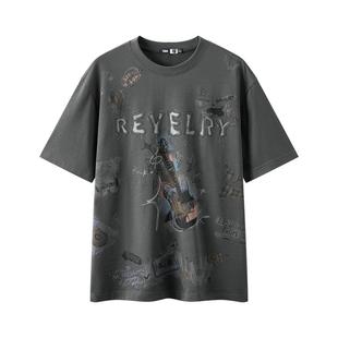 森马短袖T恤男手绘涂鸦印花摇滚风上衣2025新款纯棉夏装街头潮流