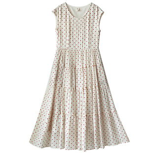 6折【青春绽放】红波点无袖连衣裙女夏季设计感长裙收腰显瘦裙子