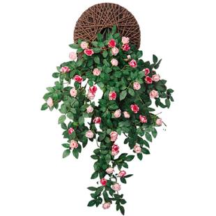 仿真玫瑰花仿生墙面遮挡壁挂墙上装饰绿植假花藤条墙壁挂花吊花