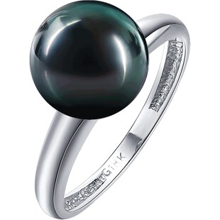 海蒂珠宝温情 9-10mm大溪地黑珍珠戒指正圆高亮18K金送妈妈礼物◇