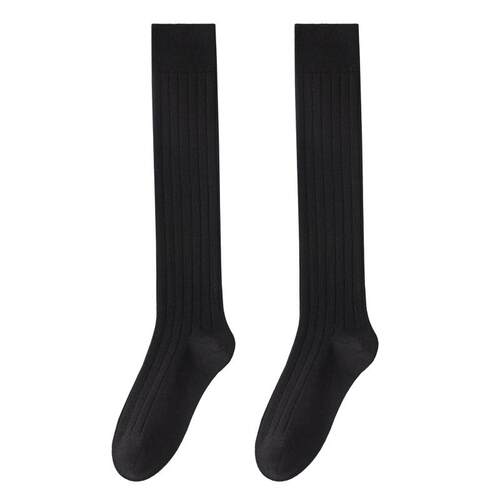 小腿袜子女春季纯棉高筒黑色薄款压力显瘦灰色长袜配小皮鞋长筒袜